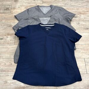 Fabletics Feel Good Performance 2 Gray, 1 Navy Scrub Tops XL